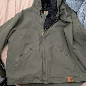 Vintage Carhartt Men's Green Hooded Field Jacket Large